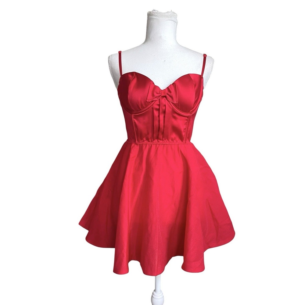 Victoria's Secret Red Bow-Topped Bustier Slip Dress Sz M Pin Up Coquette Party